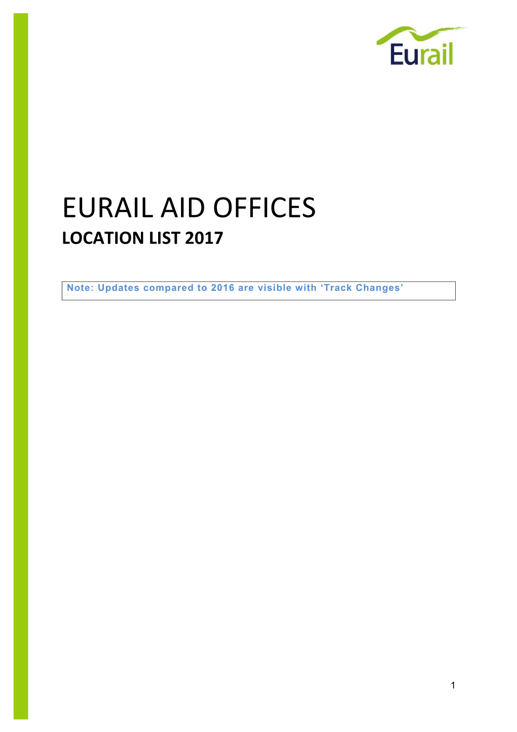 Eurail Aid Offices Location List 2017