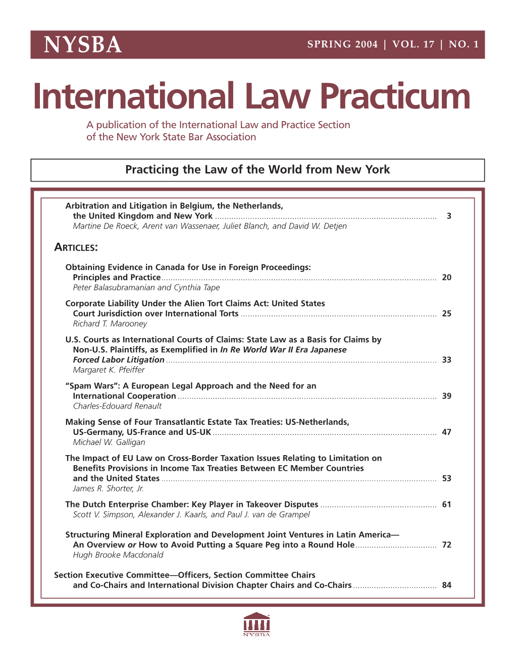 International Law Practicum a Publication of the International Law and Practice Section of the New York State Bar Association