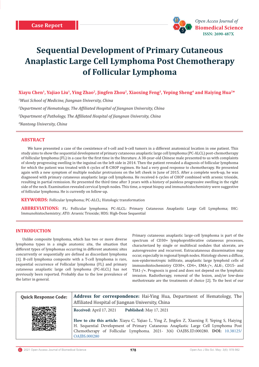 Sequential Development of Primary Cutaneous Anaplastic Large Cell Lymphoma Post Chemotherapy of Follicular Lymphoma