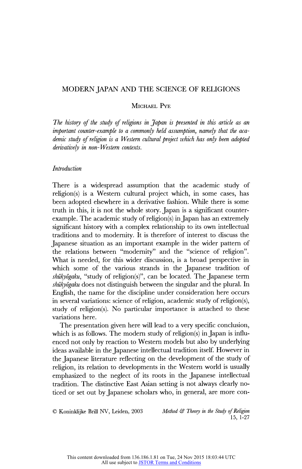 MODERN JAPAN and the SCIENCE of RELIGIONS the History of The