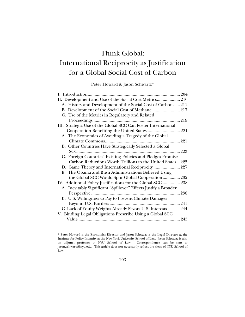 International Reciprocity As Justification for a Global Social Cost of Carbon