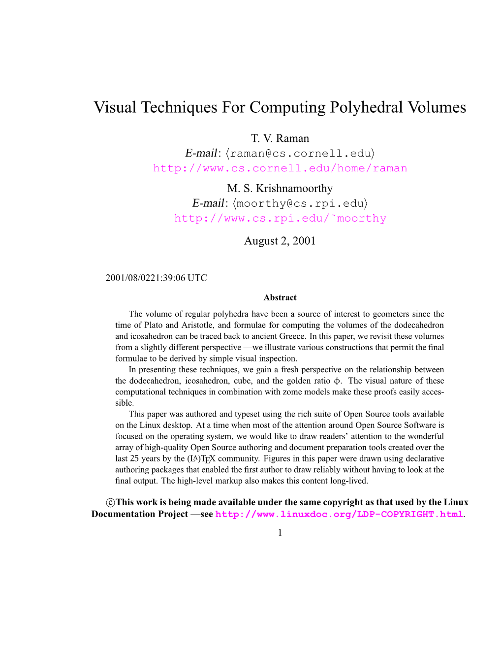 Visual Techniques for Computing Polyhedral Volumes