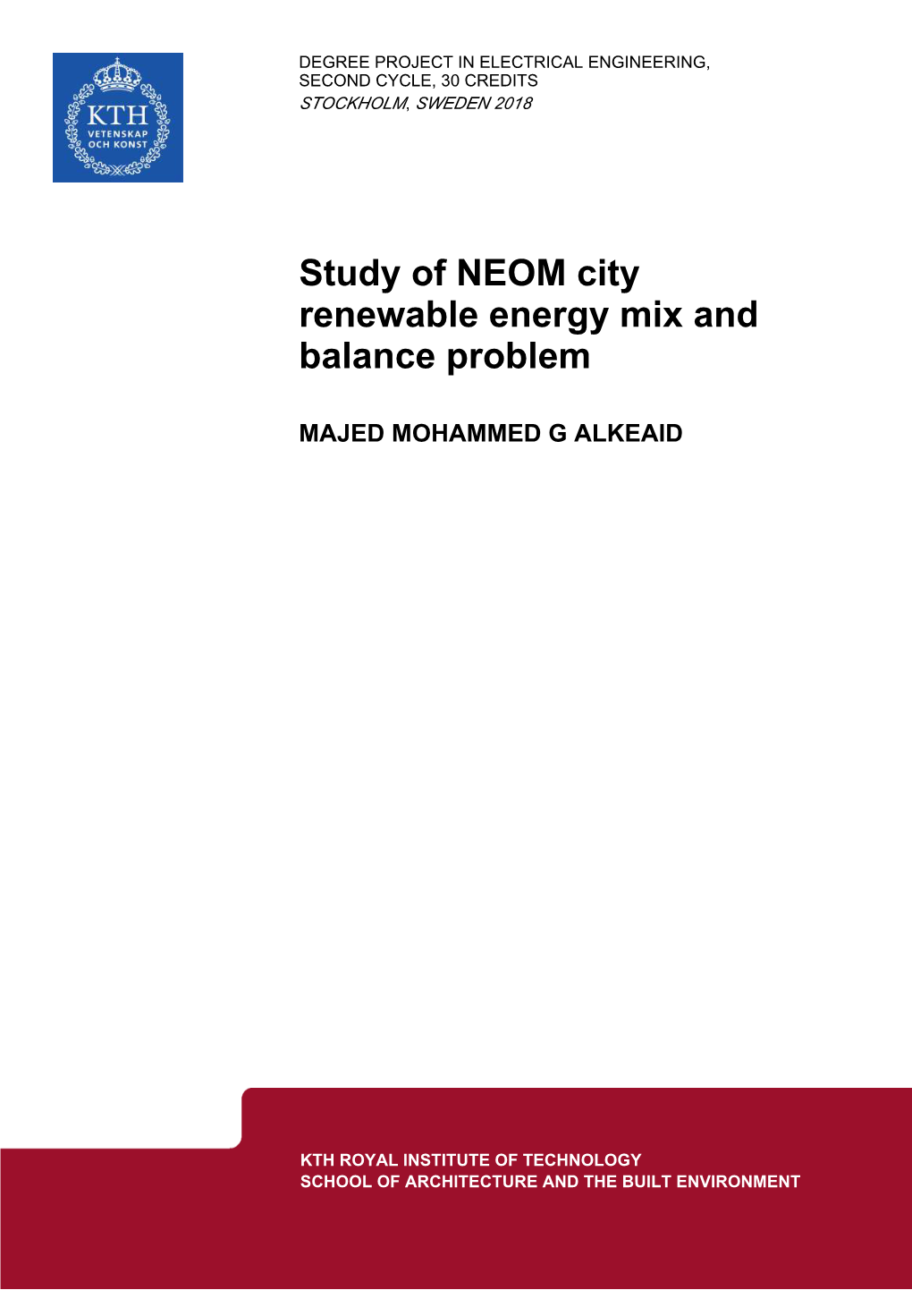 Study of NEOM City Renewable Energy Mix and Balance Problem