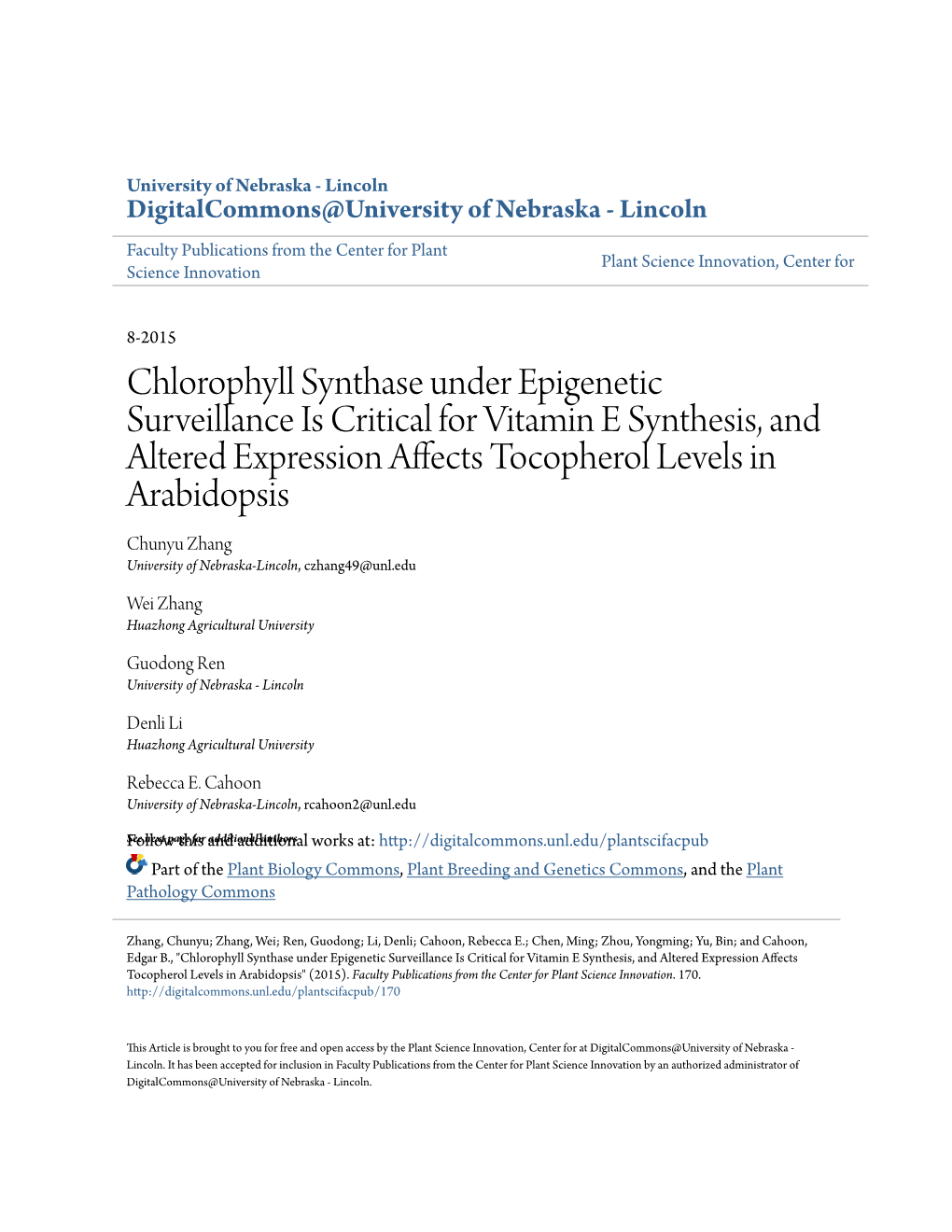 Chlorophyll Synthase Under Epigenetic Surveillance Is Critical