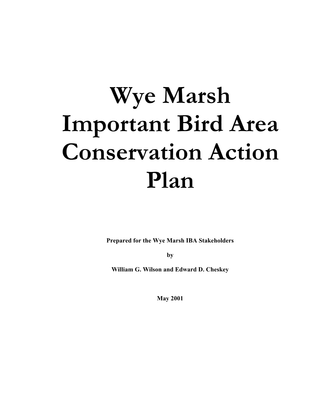 Wye Marsh Important Bird Area Conservation Action Plan