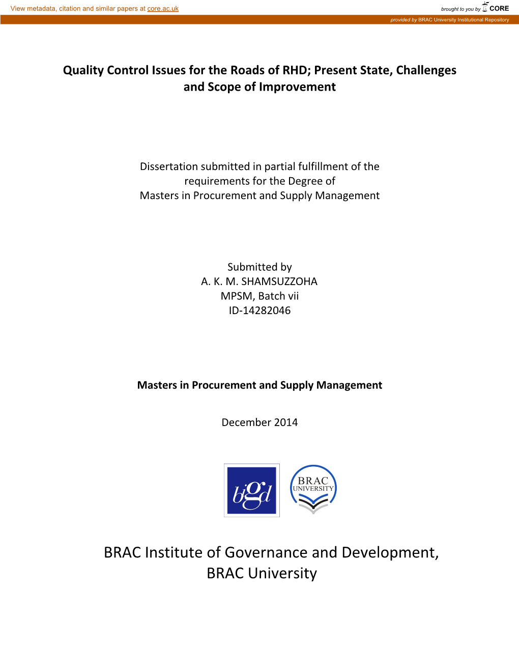 BRAC Institute of Governance and Development, BRAC University