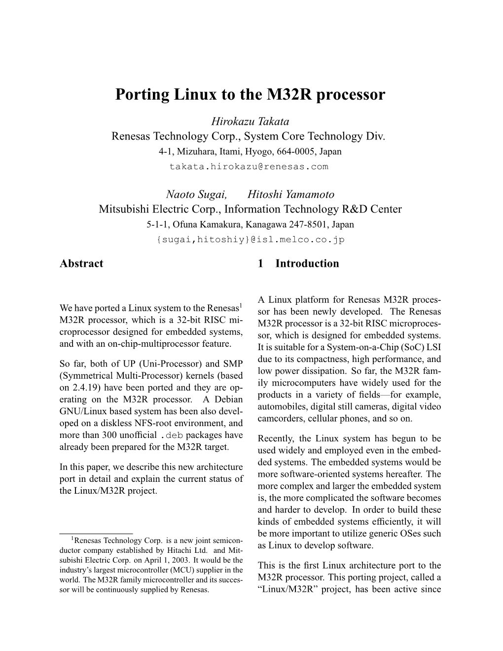 Porting Linux to the M32R Processor