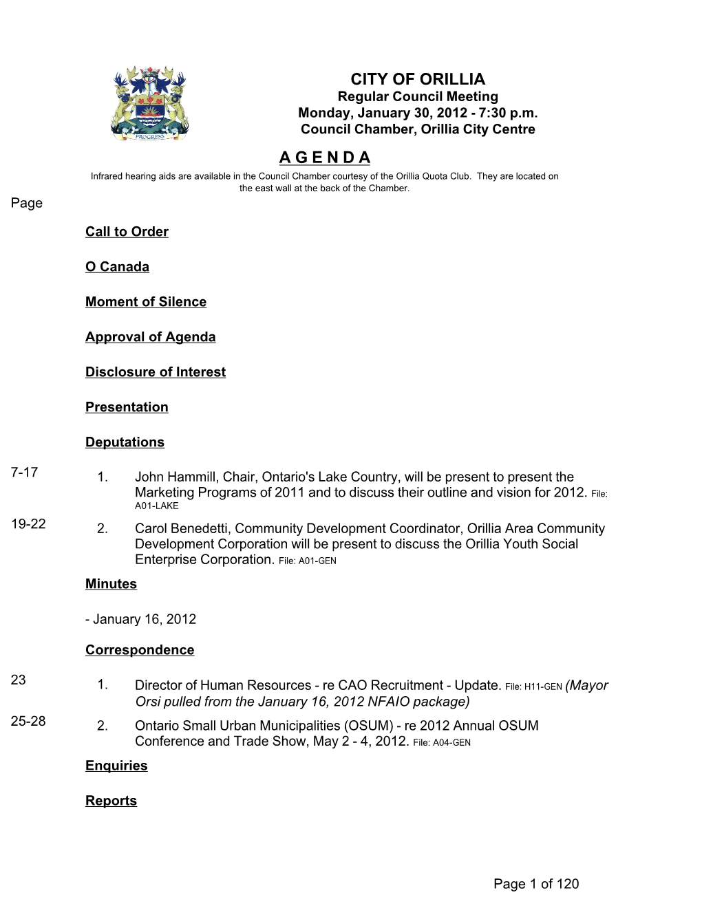 Ontario's Lake Country, Will Be Present to Present the Marketing Programs of 2011 and to Discuss Their Outline and Vision for 2012