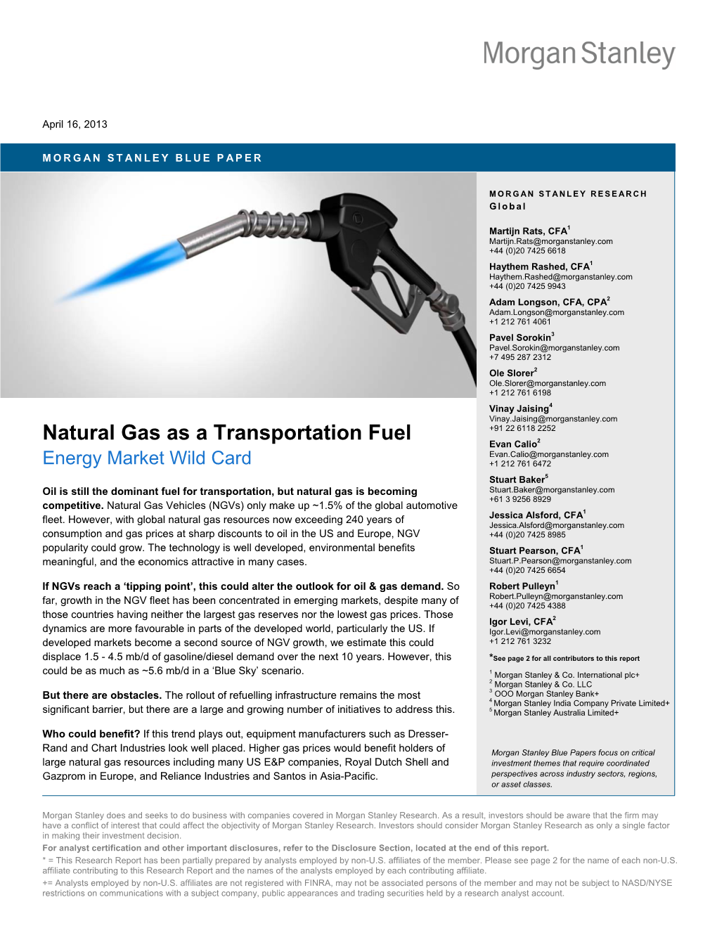 Natural Gas As a Transportation Fuel