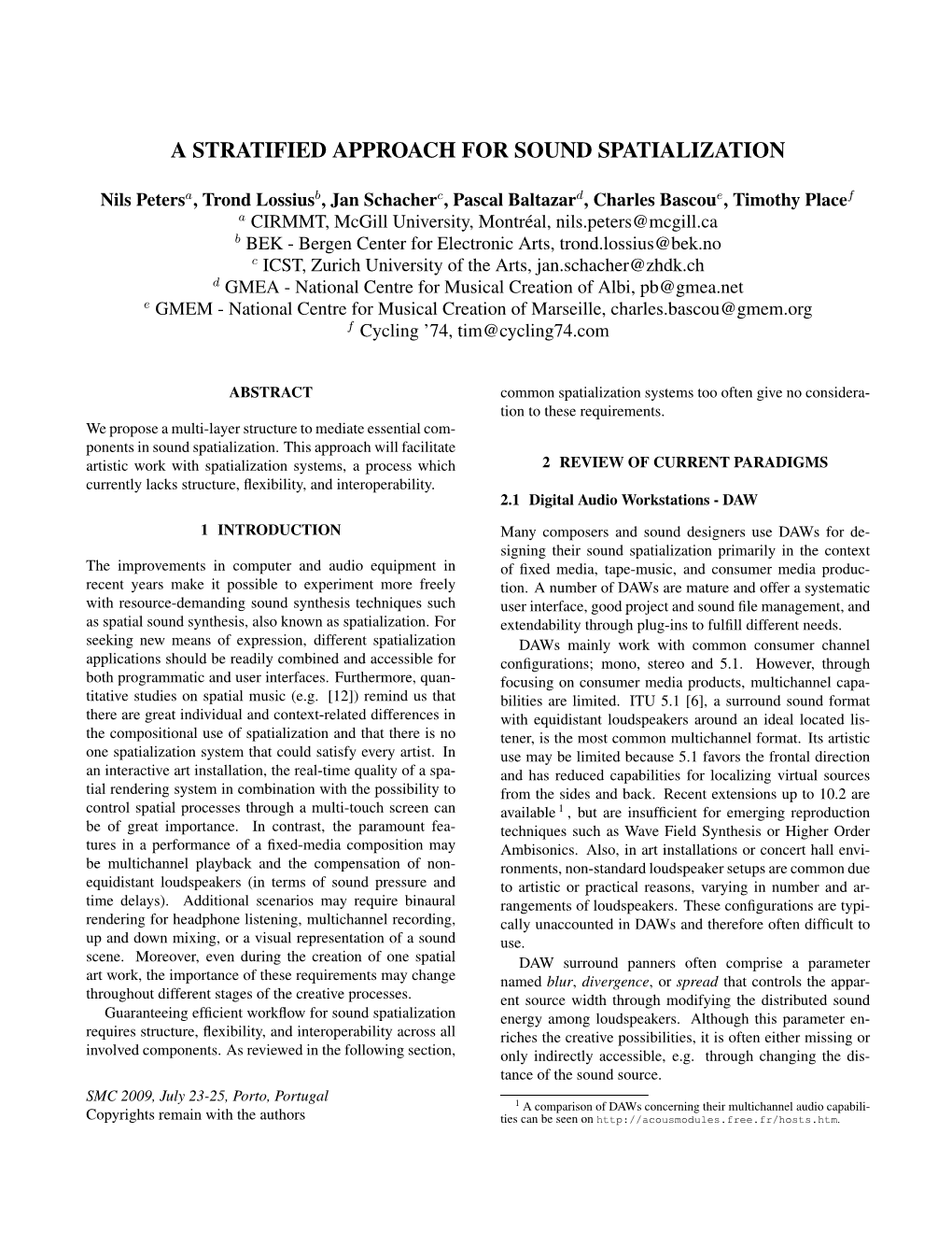 A Stratified Approach for Sound Spatialization