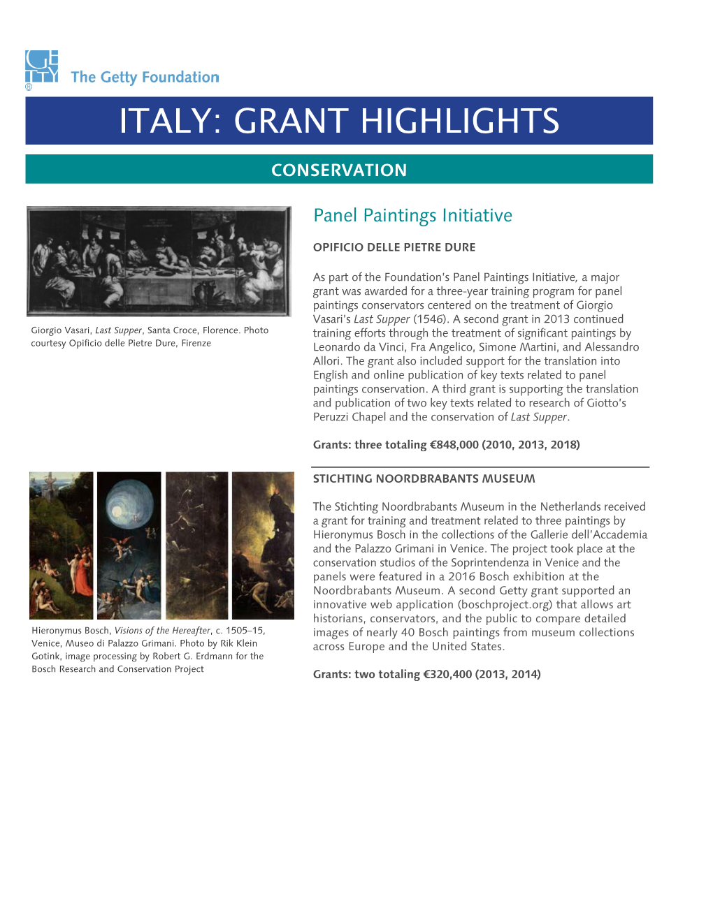 Italy: Grant Highlights