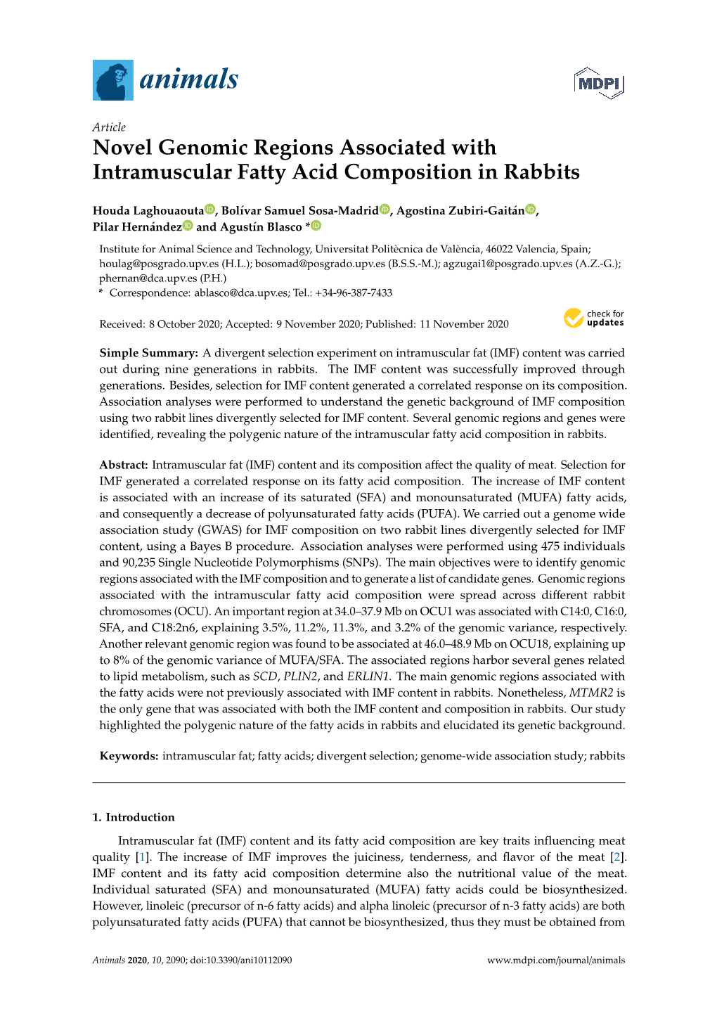 Novel Genomic Regions Associated with Intramuscular Fatty Acid Composition in Rabbits
