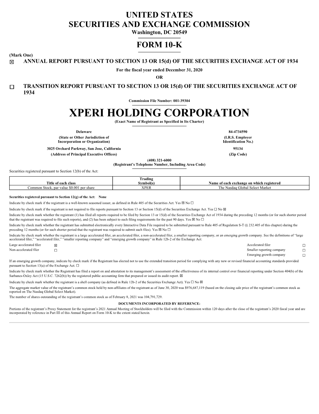 XPERI HOLDING CORPORATION (Exact Name of Registrant As Specified in Its Charter)