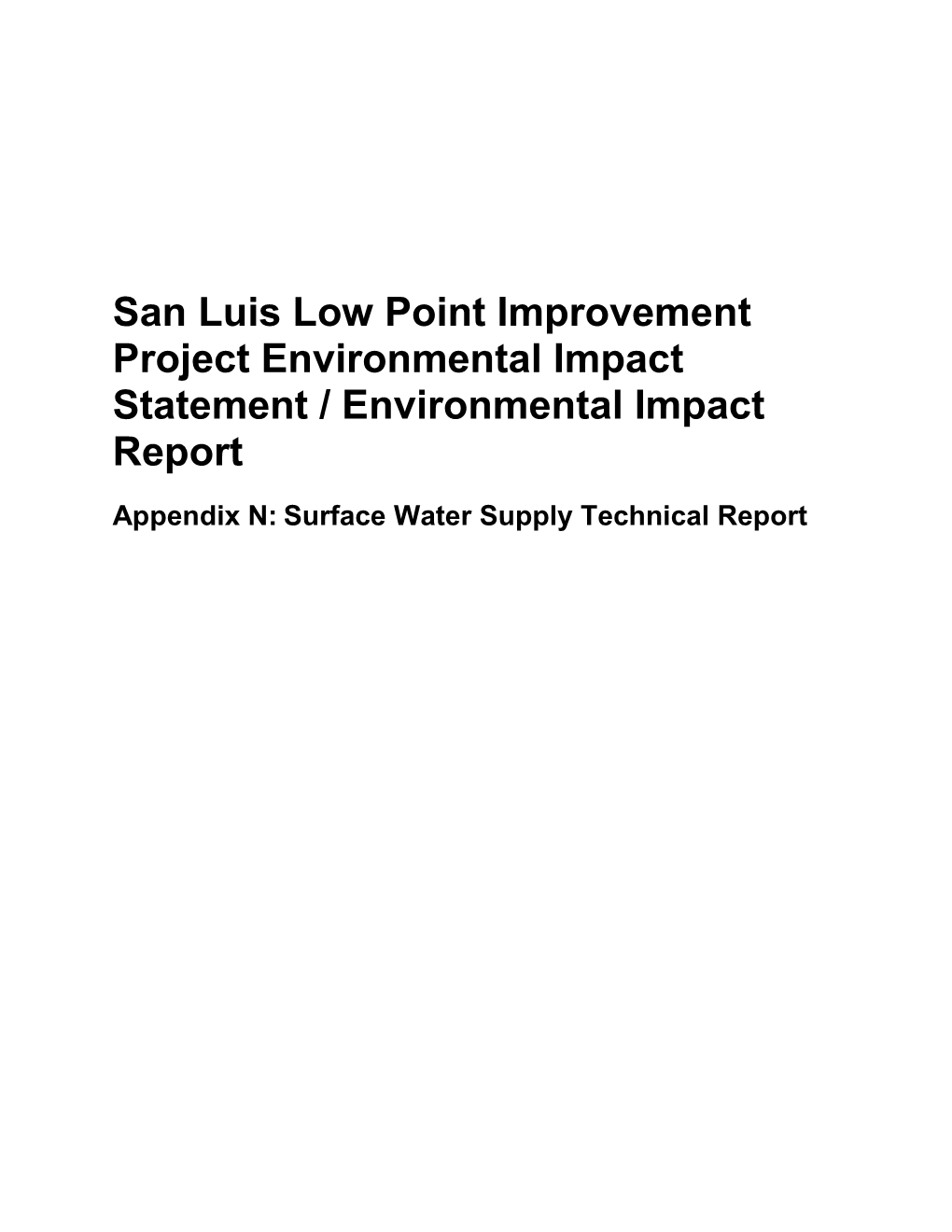 Appendix N: Surface Water Supply Technical Report