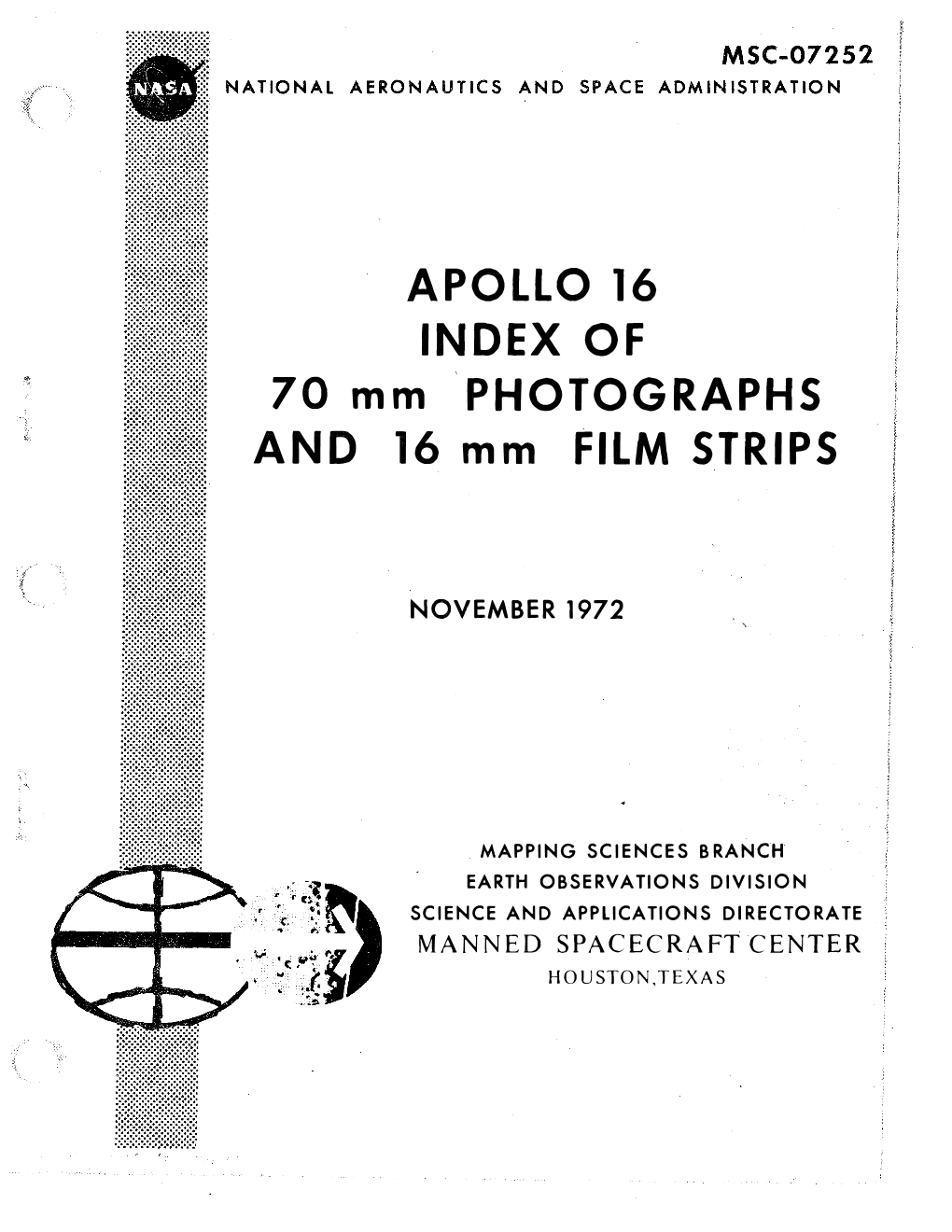 APOLLO 16 INDEX of PHOTOGRAPHS 70 Mm and 16