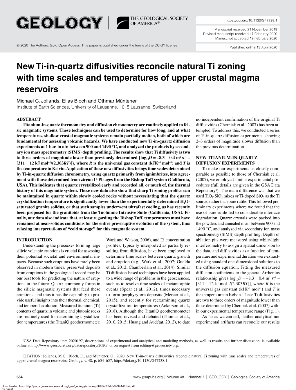 New Ti-In-Quartz Diffusivities Reconcile Natural Ti Zoning with Time Scales and Temperatures of Upper Crustal Magma Reservoirs Michael C