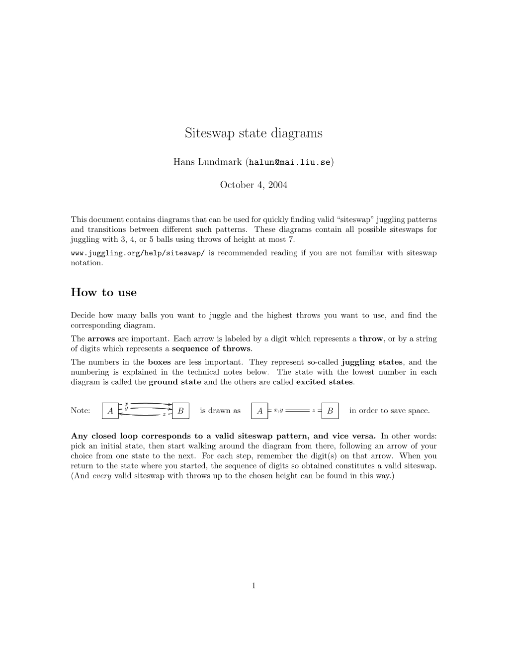 Siteswap State Diagrams