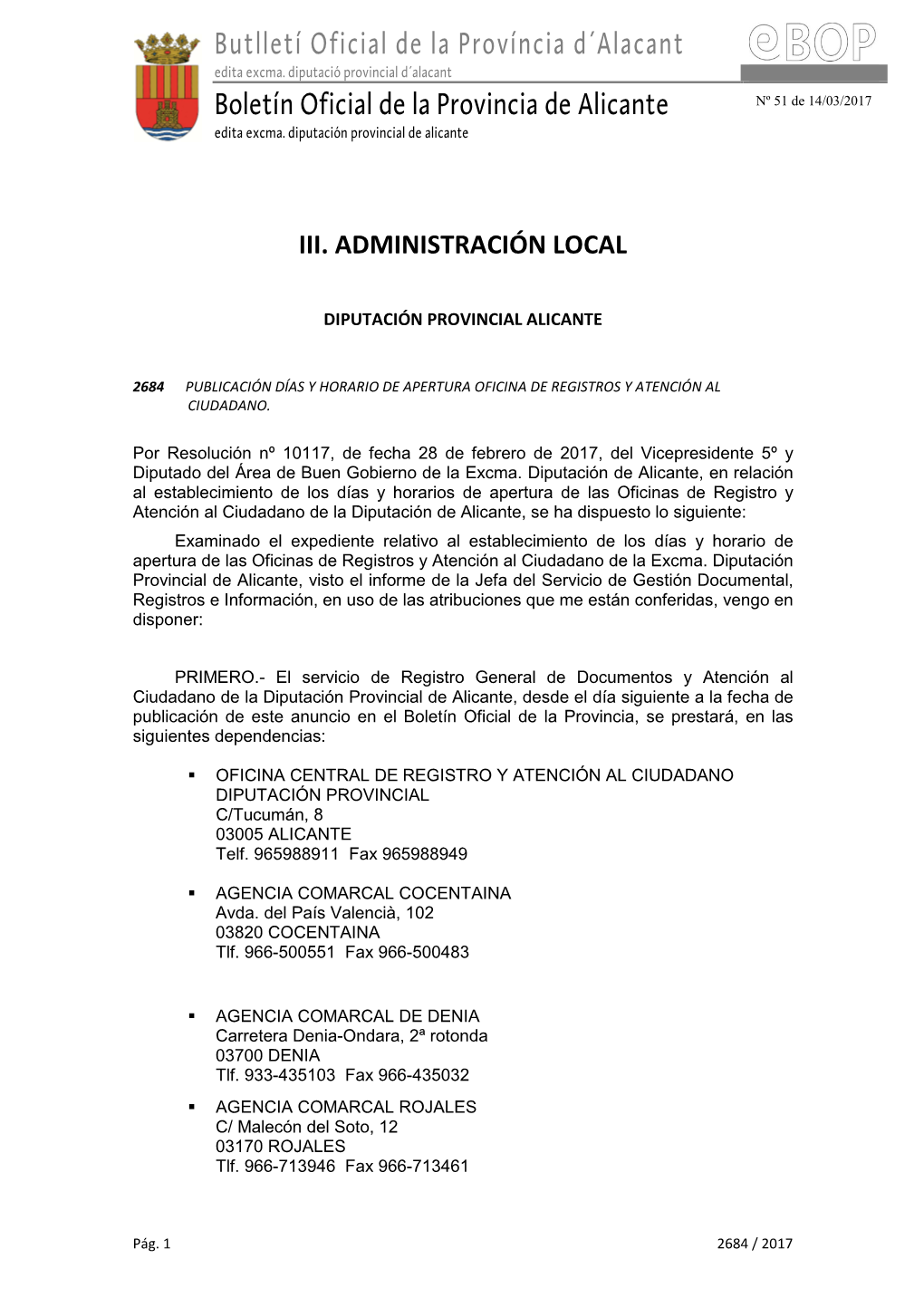 Butlletí Oficial De La Província D´Alacant Boletín Oficial De La