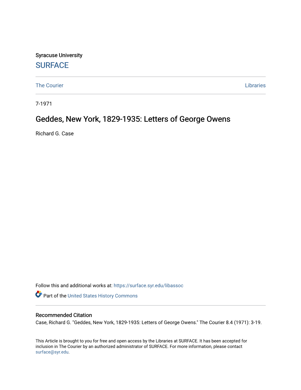 Letters of George Owens