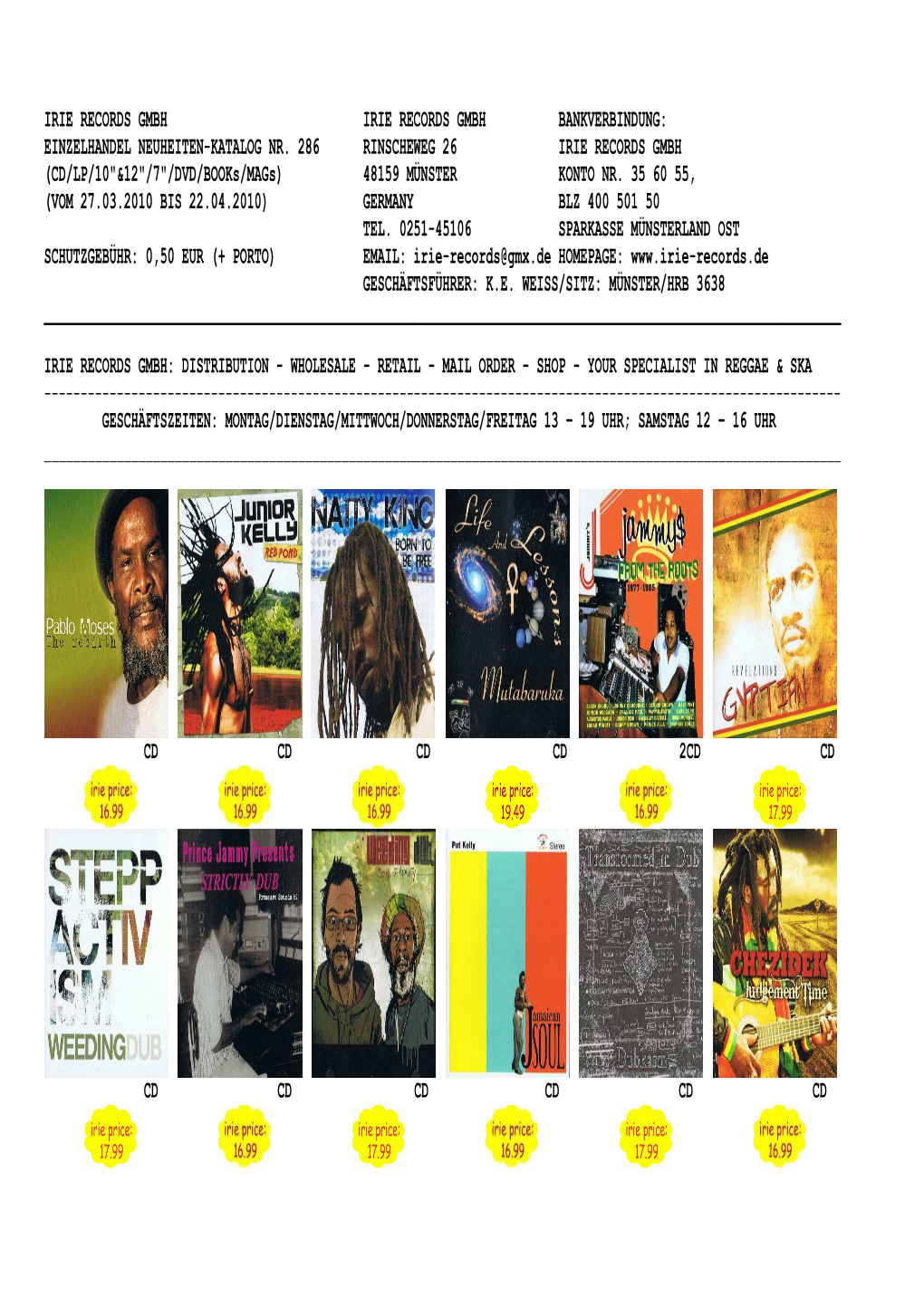 IRIE RECORDS New Release Catalogue 04-10