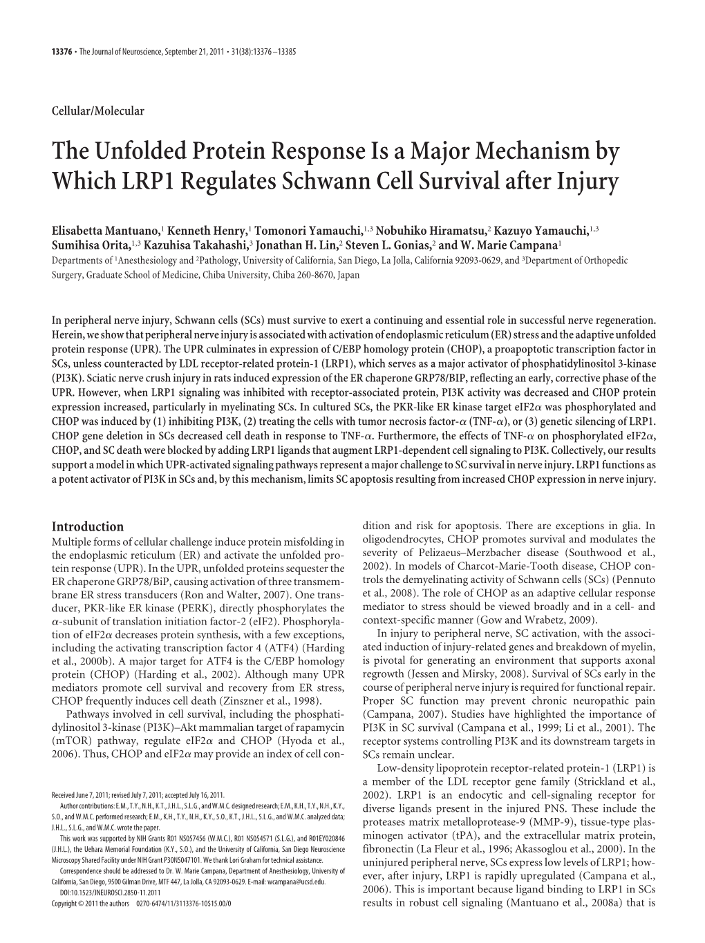 The Unfolded Protein Response Is a Major Mechanism by Which LRP1 Regulates Schwann Cell Survival After Injury