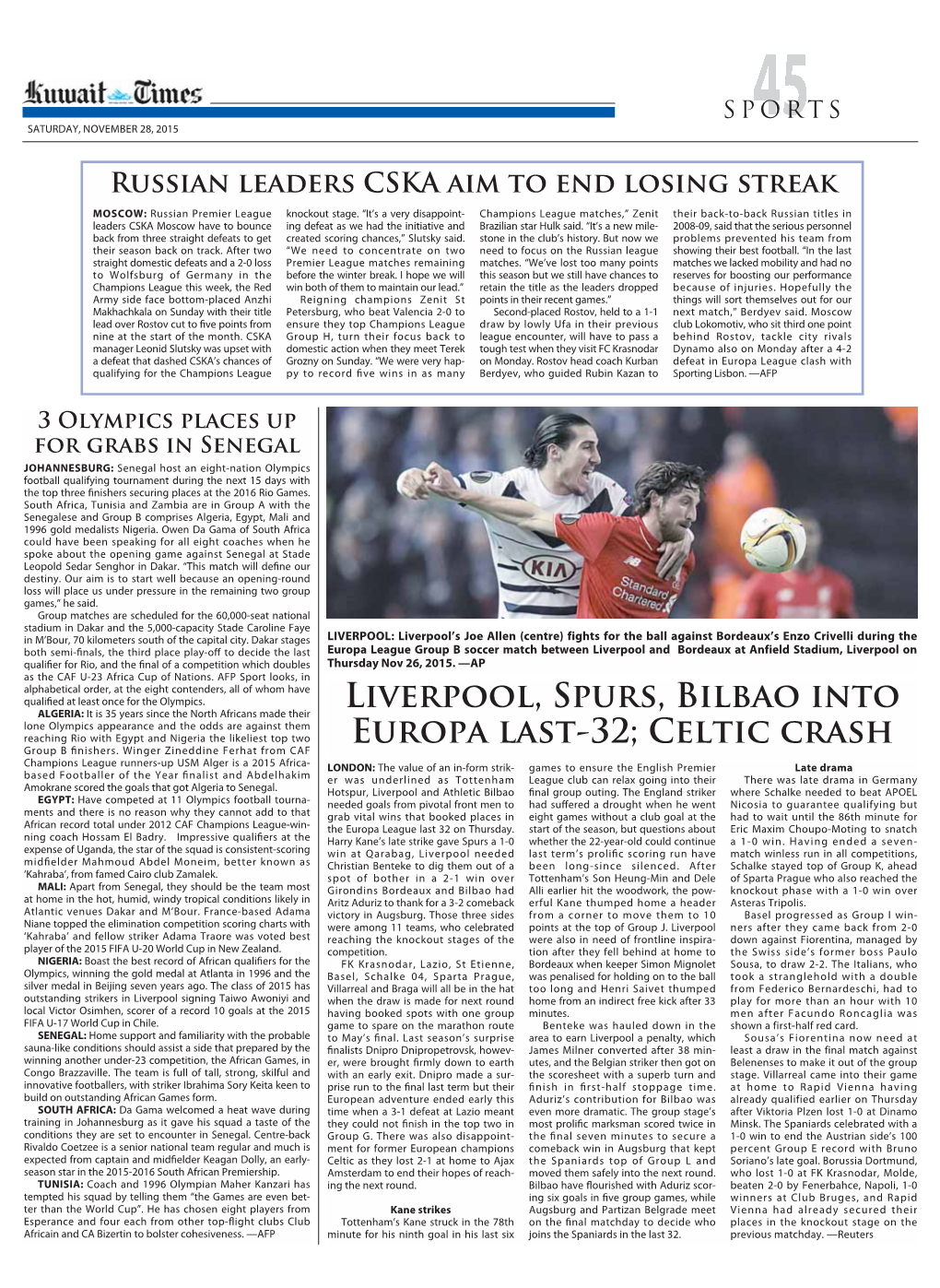 Liverpool, Spurs, Bilbao Into Europa Last-32; Celtic Crash