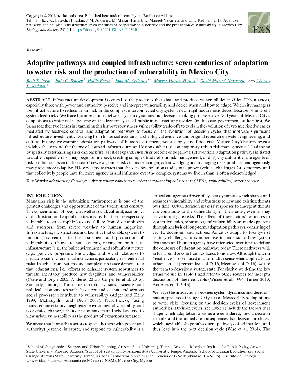 Adaptive Pathways and Coupled Infrastructure: Seven Centuries of Adaptation to Water Risk and the Production of Vulnerability in Mexico City