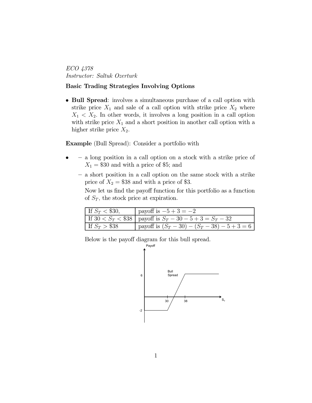 ECO 4378 Instructor: Saltuk Ozerturk Basic Trading Strategies Involving Options