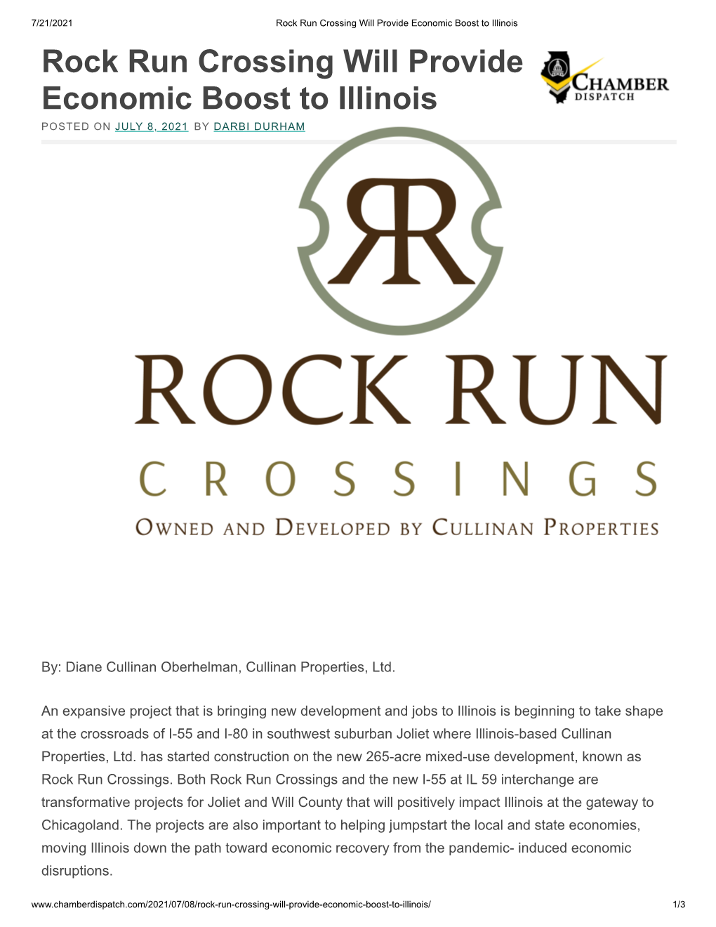 Rock Run Crossing Will Provide Economic Boost to Illinois Rock Run Crossing Will Provide Economic Boost to Illinois POSTED on JULY 8, 2021 by DARBI DURHAM