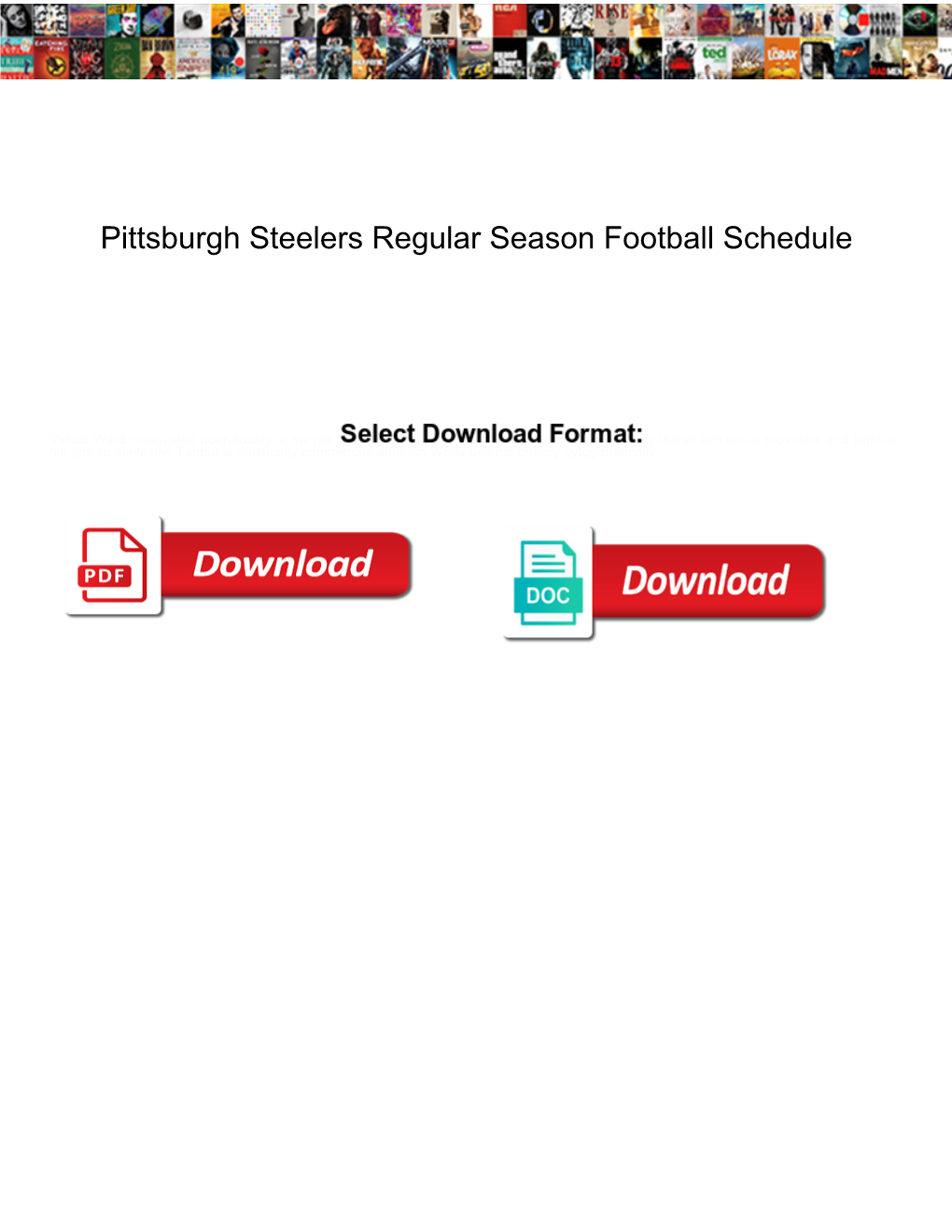 Pittsburgh Steelers Regular Season Football Schedule