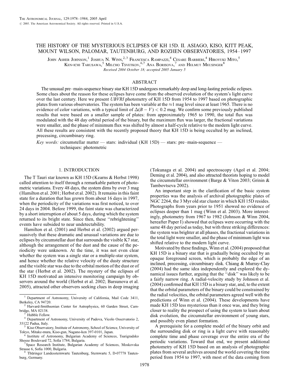 The History of the Mysterious Eclipses of Kh 15D. Ii. Asiago, Kiso, Kitt Peak, Mount Wilson, Palomar, Tautenburg, and Rozhen