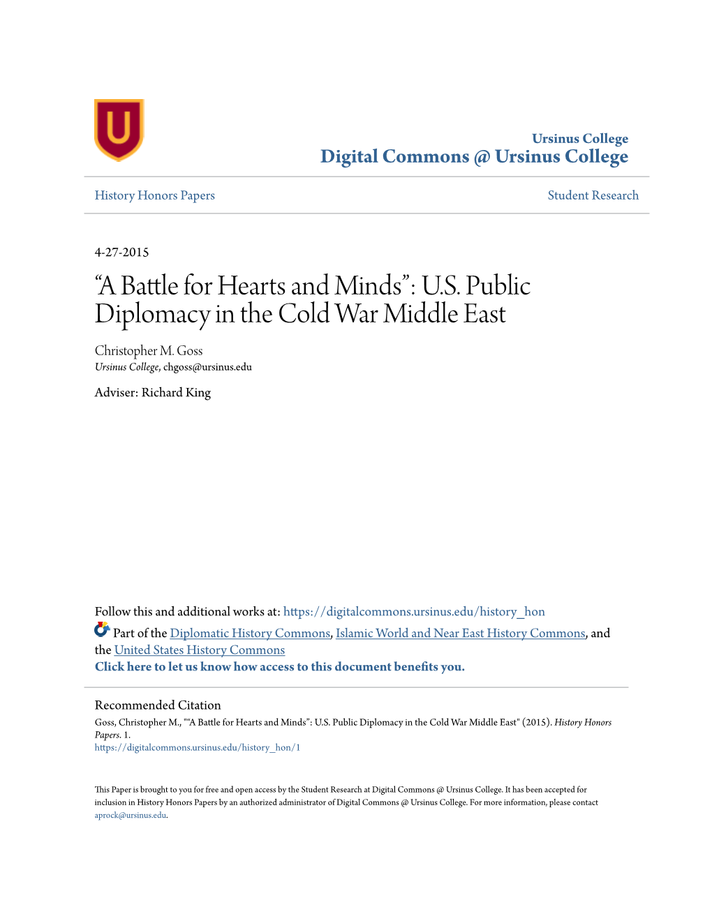 US Public Diplomacy in the Cold War Middle East