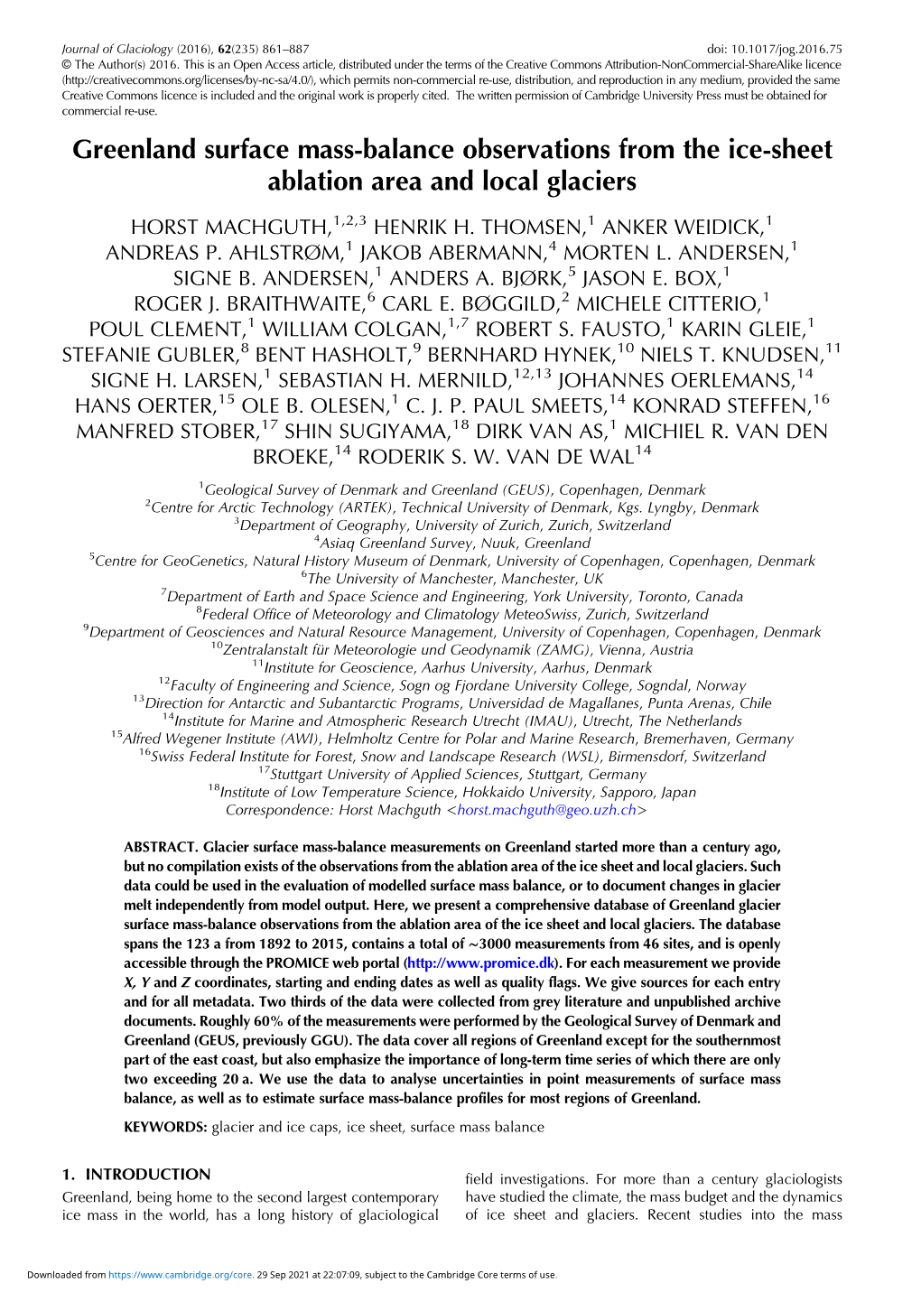 Greenland Surface Mass-Balance Observations from the Ice-Sheet Ablation Area and Local Glaciers