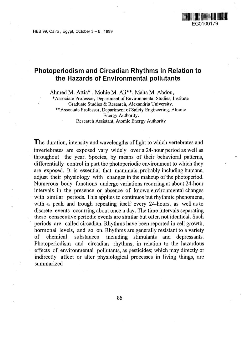 Photoperiodism and Circadian Rhythms in Relation to the Hazards of Environmental Pollutants