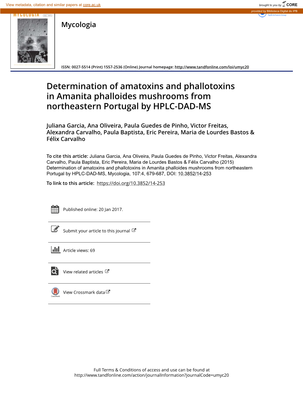 Determination of Amatoxins and Phallotoxins in Amanita Phalloides Mushrooms from Northeastern Portugal by HPLC-DAD-MS