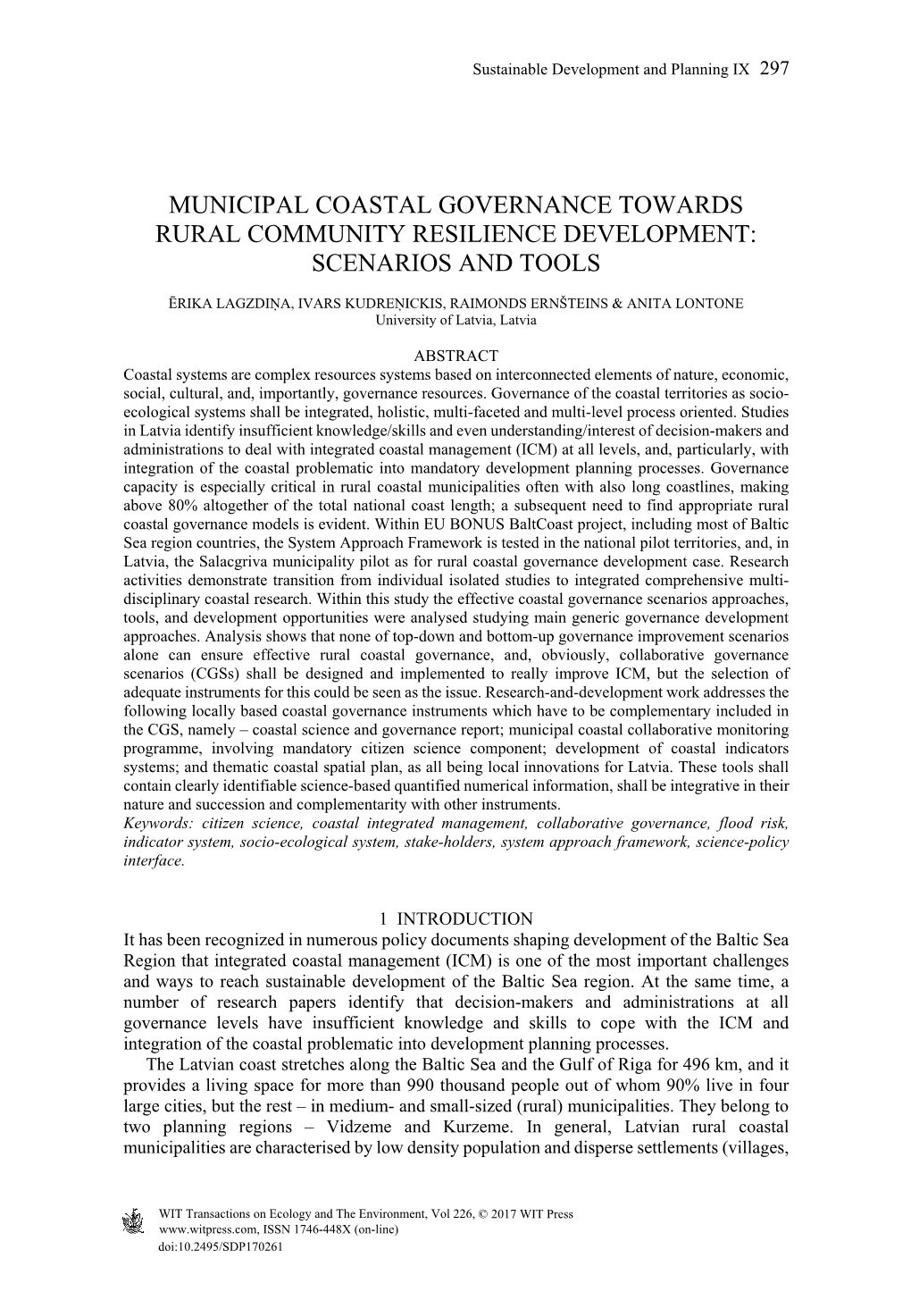 Municipal Coastal Governance Towards Rural Community Resilience Development: Scenarios and Tools