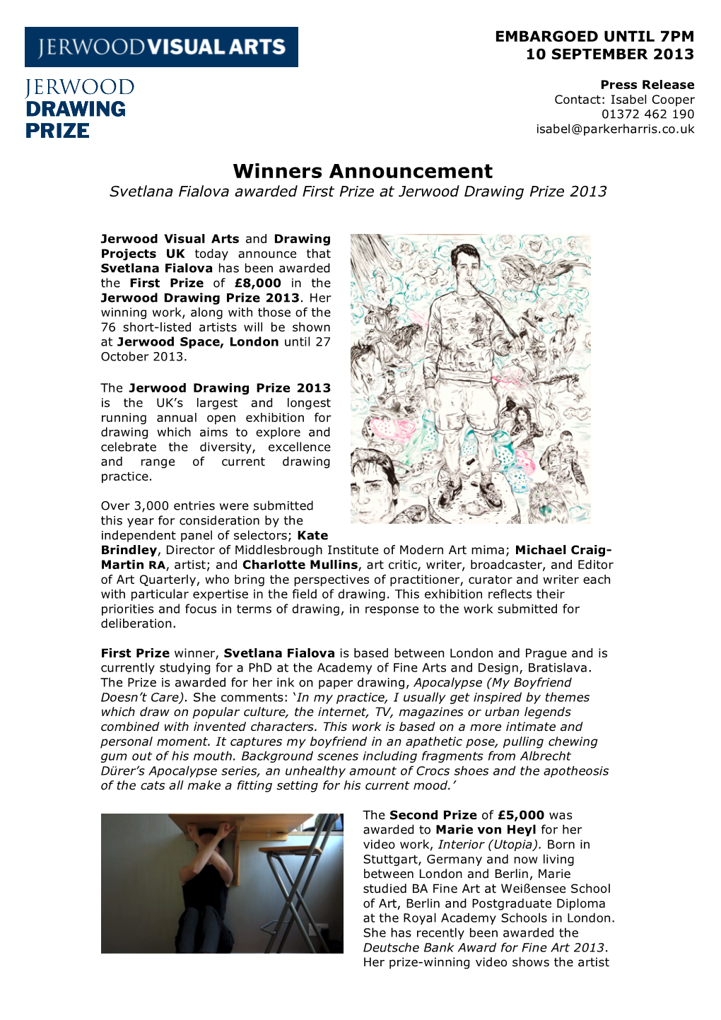 Winners Announcement Svetlana Fialova Awarded First Prize at Jerwood Drawing Prize 2013
