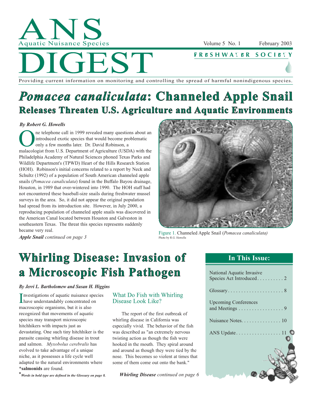 Whirling Disease: Invasion of in This Issue