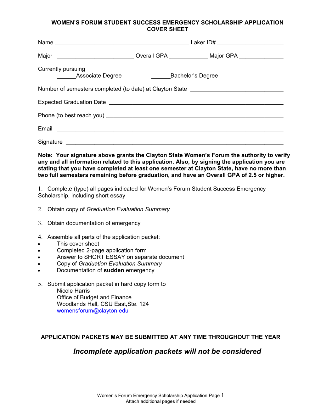 Women S Forum Student Success Emergency Scholarship Application