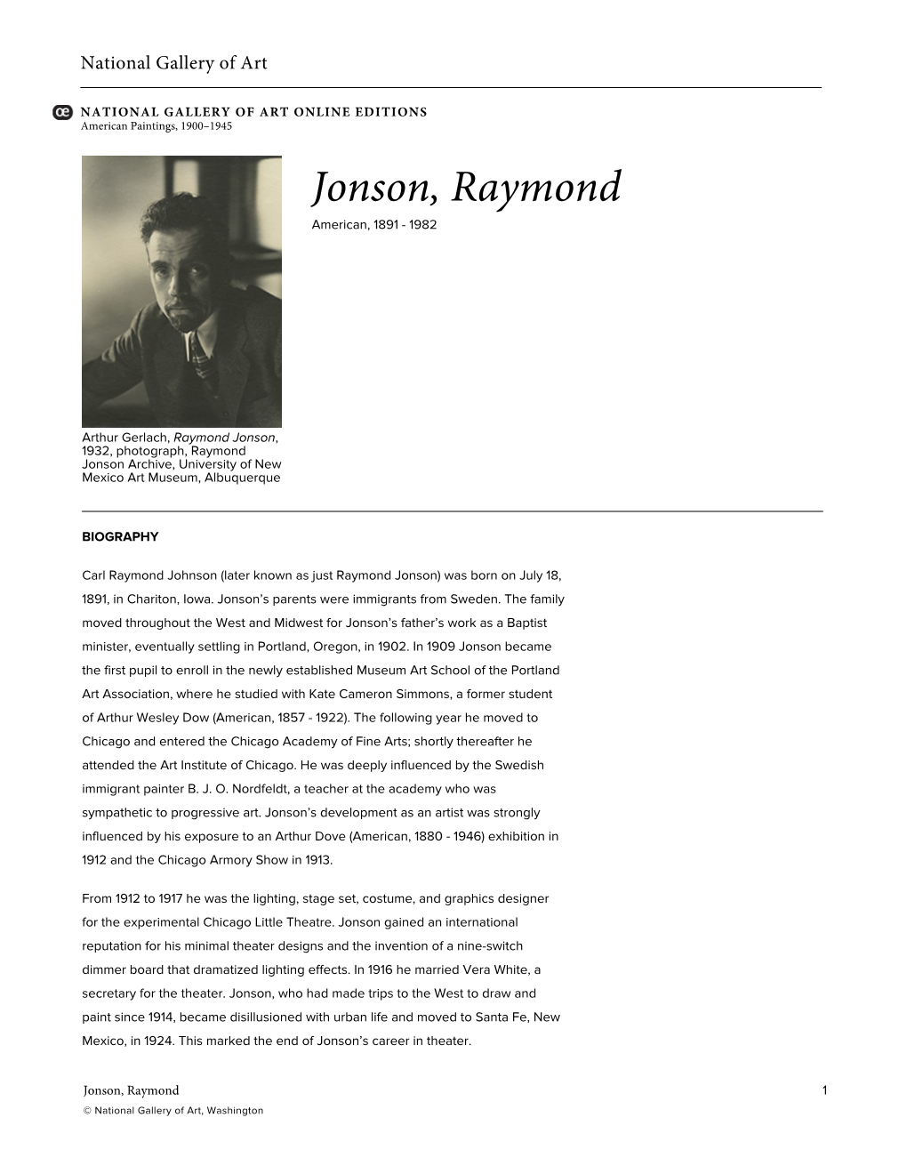Jonson, Raymond American, 1891 - 1982