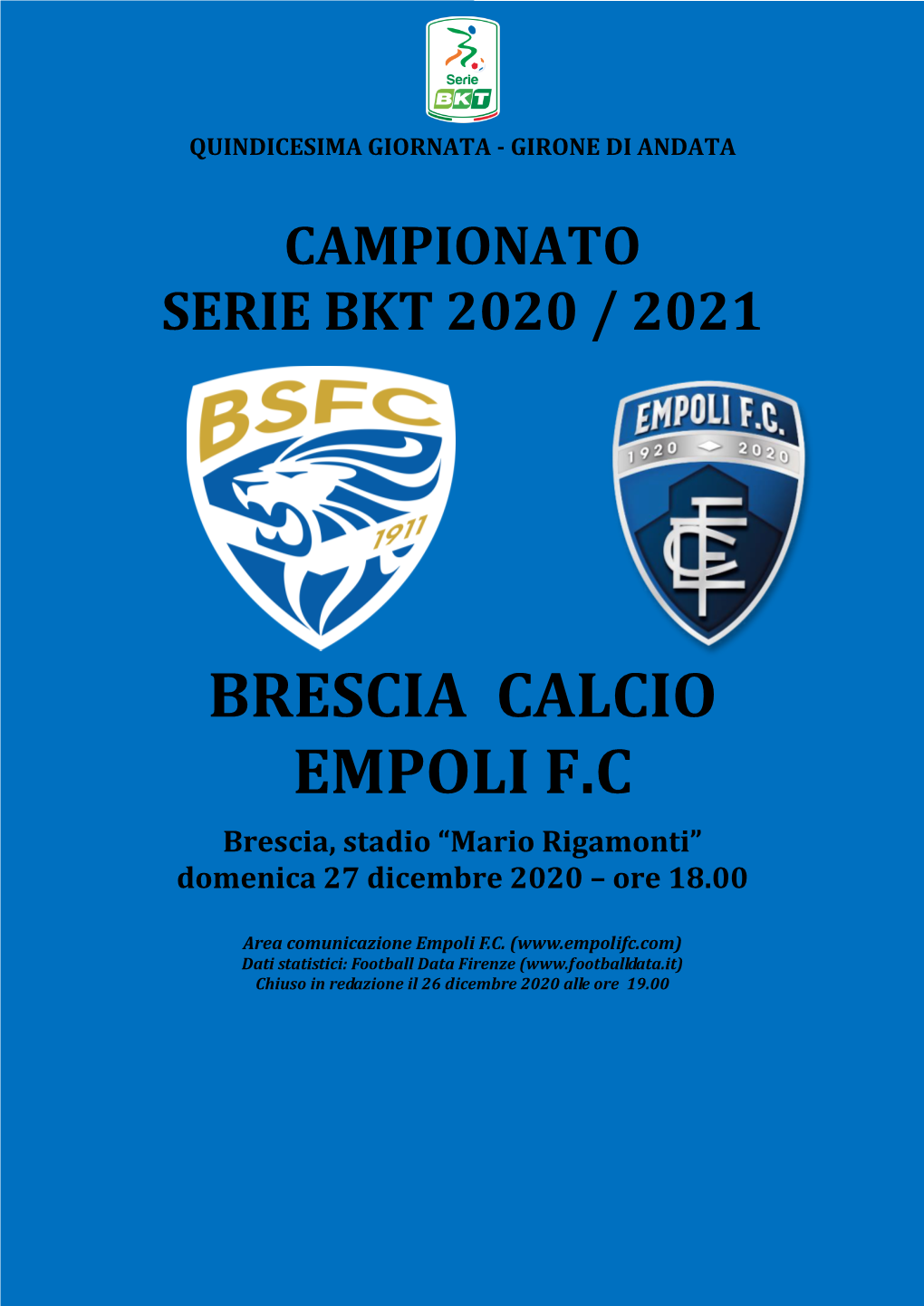 CARTELLA STAMPA Brescia-Empoli -15° Giornata Serie B