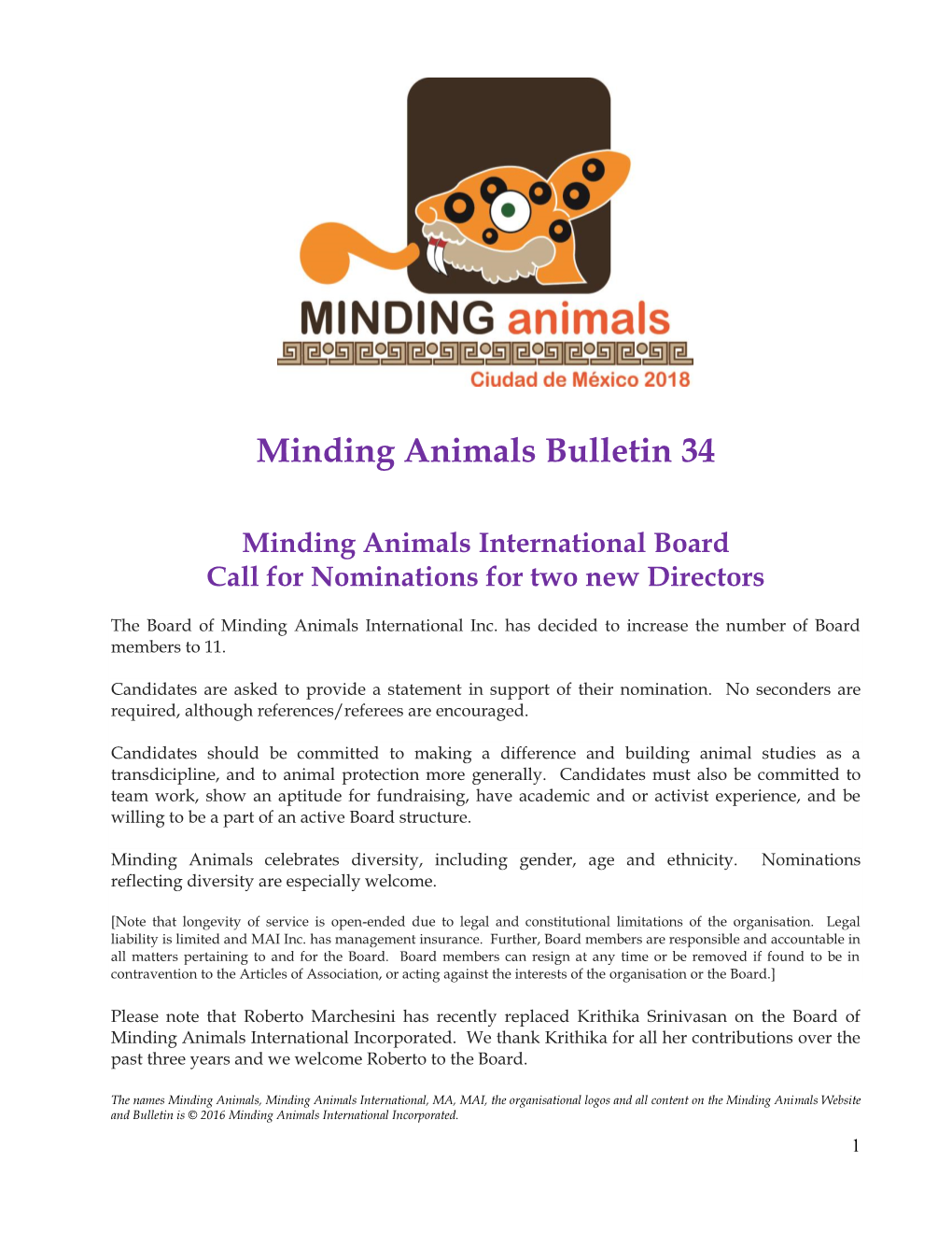 Minding Animals Bulletin 34
