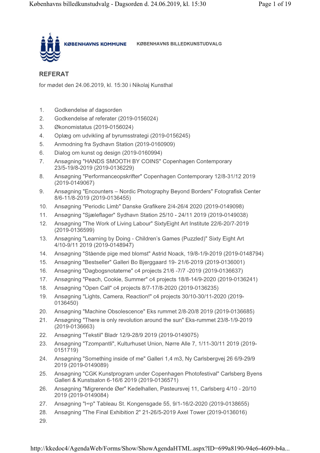 REFERAT Page 1 of 19 Københavns Billedkunstudvalg