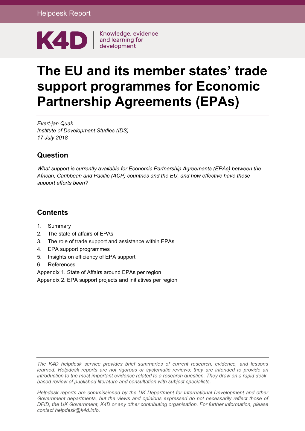The EU and Its Member States' Trade Support Programmes for Economic