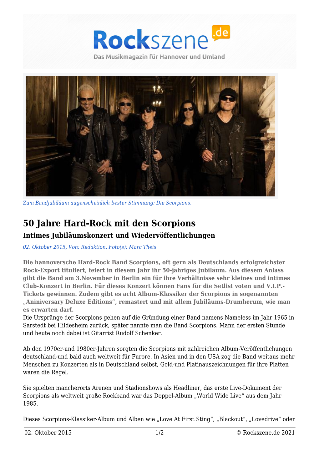 50 Jahre Hard-Rock Mit Den Scorpions Intimes Jubiläumskonzert Und Wiedervöffentlichungen
