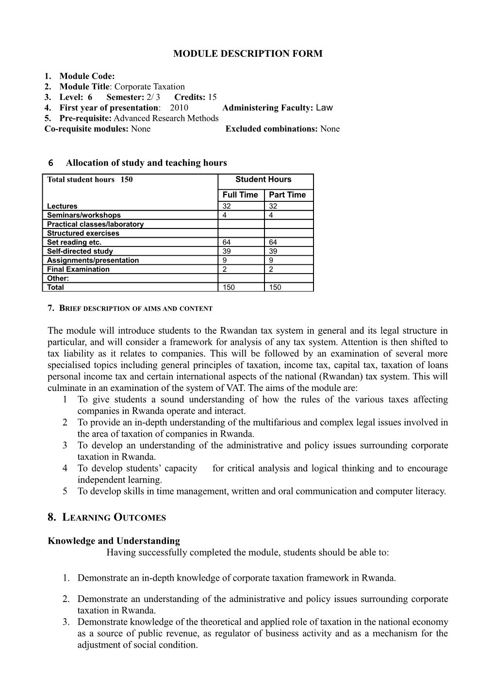 Module Description Form