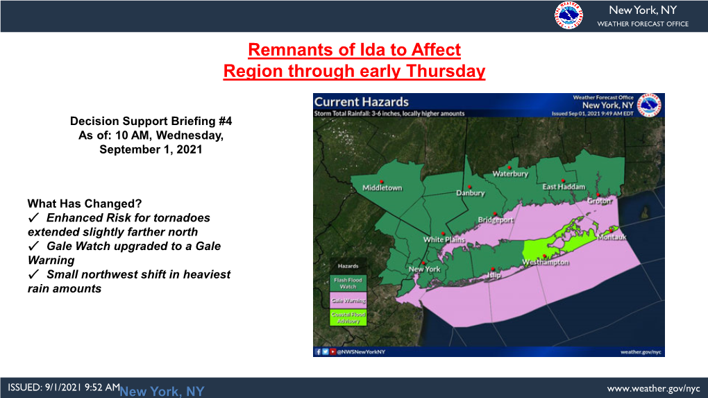 Remnants of Ida to Affect Region Through Early Thursday