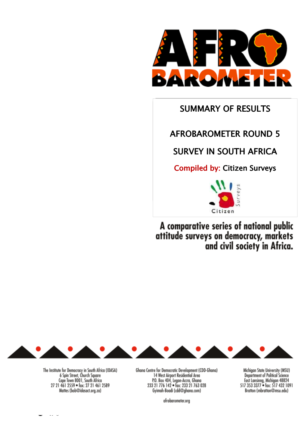 Summary of Results Afrobarometer Round 5 Survey in South Africa