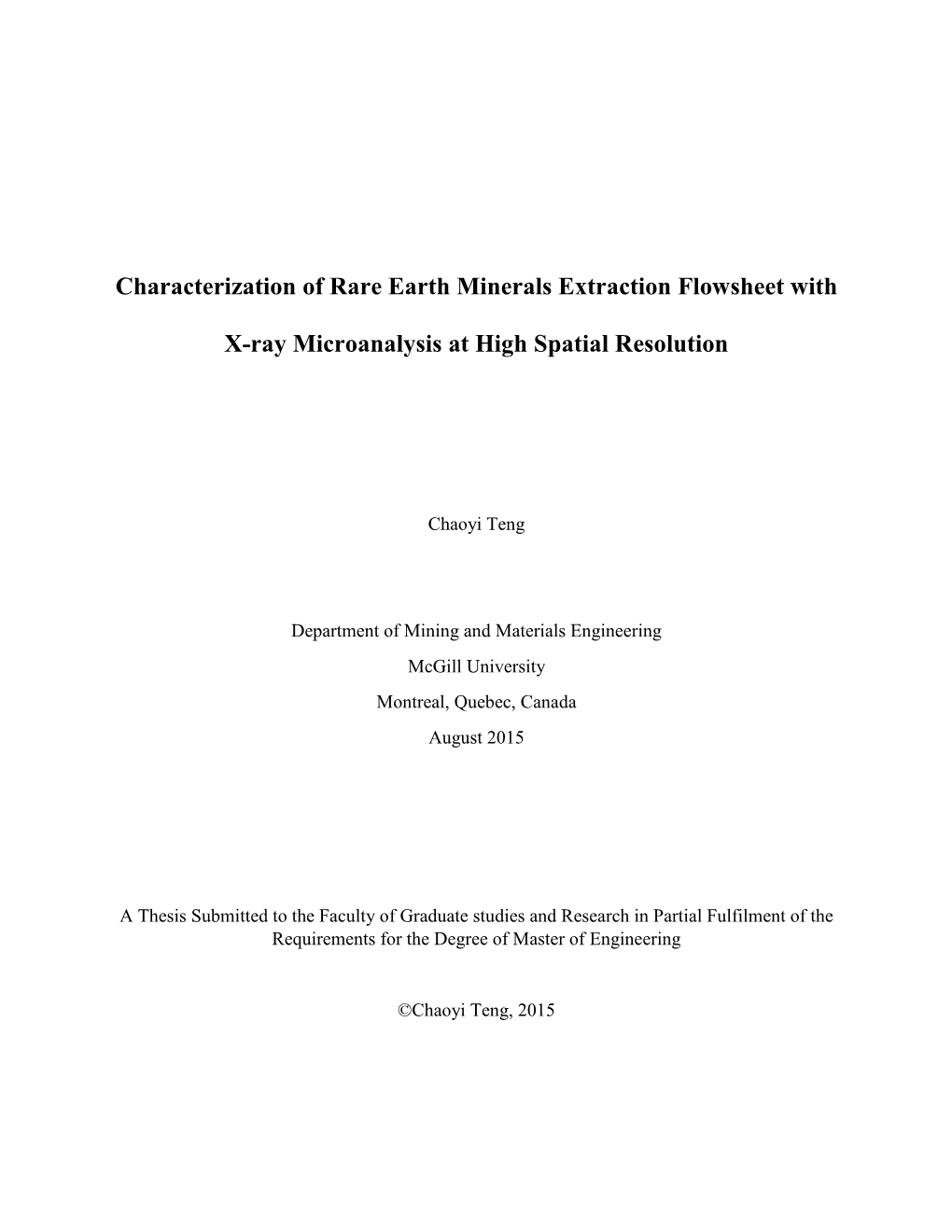 Characterization of Rare Earth Minerals Extraction Flowsheet With