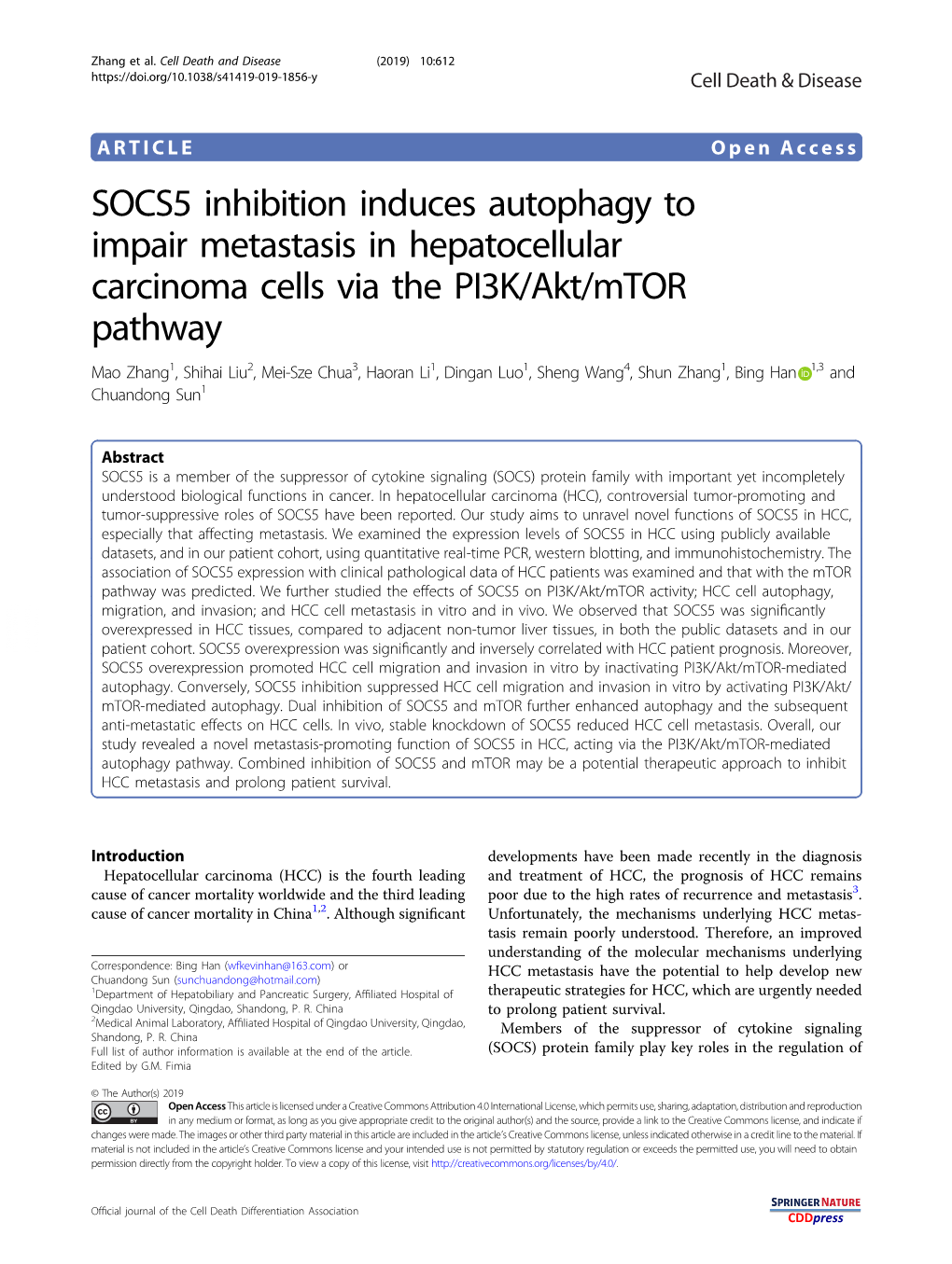 SOCS5 Inhibition Induces Autophagy to Impair Metastasis In